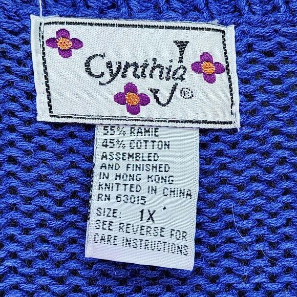 Vtg Cynthia J Sweater Women 1X 80-90s Granny Cardigan Knit Patchwork Cottagecore - Picture 12 of 13
